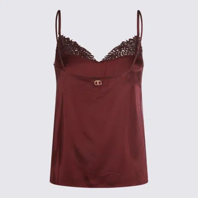Twinset Top En Satin Avec Dentelle In Red
