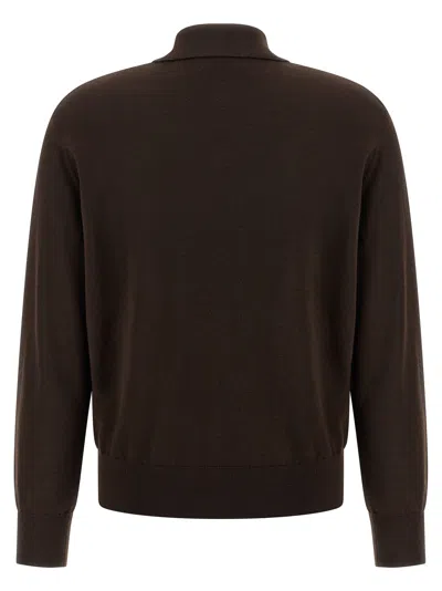 Dries Van Noten Long-sleeved Polo Sweater In Brown
