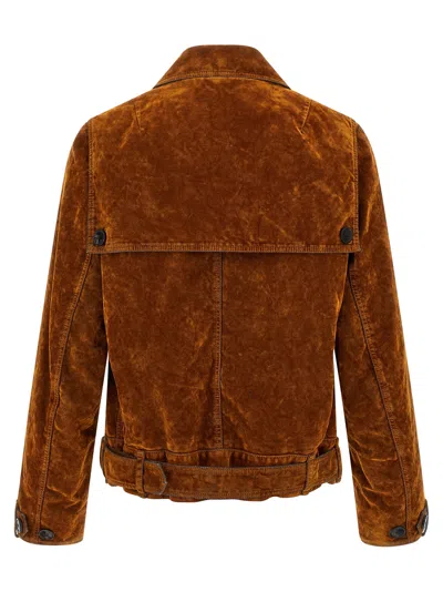 Dries Van Noten Velvet Biker Jacket Puffer Jackets Multicolor In Brown