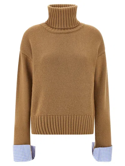 Maison Jejia Vichy Cuffs Sweater Sweaters And Cardigans Beige In Brown