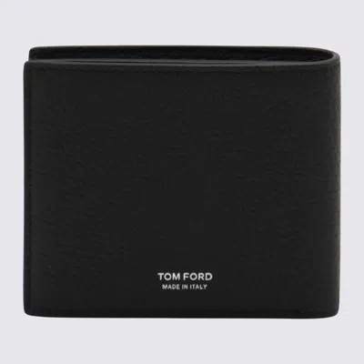 Tom Ford Black Bi-fold Wallet With Eobossed Logo Lettering On The Rear In Leather Man In Black