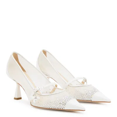 Jimmy Choo Aren 65 Tkw Mesh And Leather Pumps With Crystal Appliques In White
