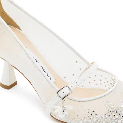 Jimmy Choo Aren 65 Tkw Mesh And Leather Pumps With Crystal Appliques In White