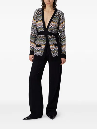 Missoni Relaxed Fit Cardigan With Belt And Chevron Pattern In Multi