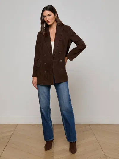 L'agence Aimee Oversized Suede Blazer In Brown