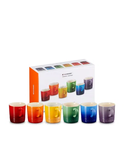 Le Creuset Rainbow Stoneware Coffee Mugs Set Of Six In Multi
