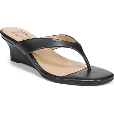 Naturalizer Lenna Womens Leather Slip On Wedge Sandals In Black