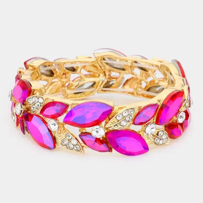 Fashnzfab Marquise Stone Accented Leaf Cluster Stretch Evening Bracelet In Pink