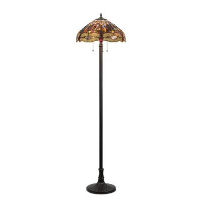 Chloelighting Dragan Tiffany-style 3 Light Dragonfly Floor Lamp 18" Shade In Brown