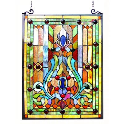 Chloelighting Tiffany-glass Victorian Window Panel 18x24 In Multi