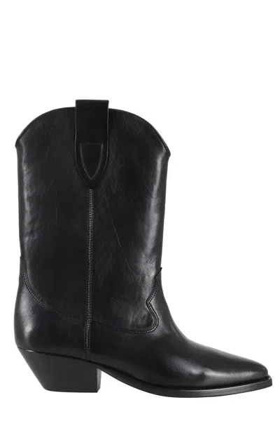Isabel Marant Duerto Gz Pointed Toe Mid-calf Leather Boots In Black