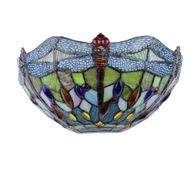 Chloelighting Empress Dragonfly Tiffany-style Dark Bronze 1 Light Wall Sconce 12 " Wide In Multi