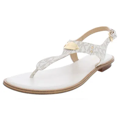 Michael Michael Kors Mk Plate Womens Coated Canvas Logo Thong Sandals In White