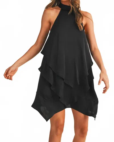 Mustard Seed Ruffle Layer Halter Neck Dress In Black In Black