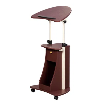 Techni Mobili Rolling Adjustable Laptop Cart With Storage. Color: Chocolate In Burgundy