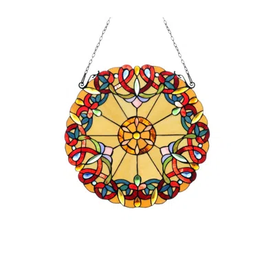 Chloelighting Adalee Tiffany-style Victorian Stained Glass Window Panel 20" Height In Multi