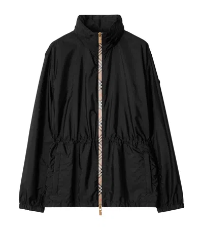 Burberry Nylon Parka With Elastic Cuffs And High Collar In Black