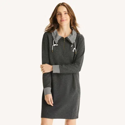 Nautica Womens Quarter-zip Sweatshirt Dress In Gray