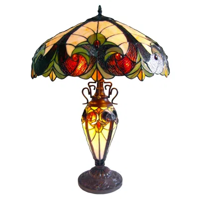 Chloelighting Liaison Tiffany-style 3 Light Victorian Double Lit Table Lamp 18" Shade In Multi
