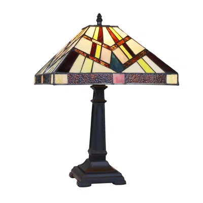 Chloelighting Vincent Mission Tiffany-style Blackish Bronze 1 Light Table Lamp 12" Wide In Multi