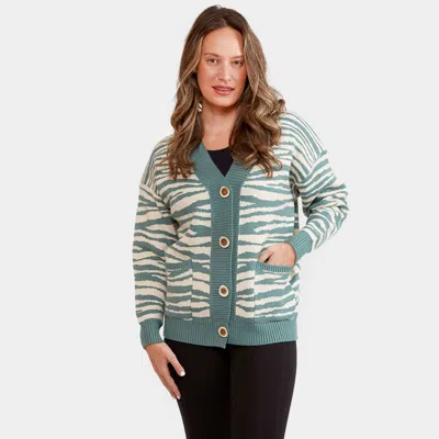 Truedames Zebra Pattern In Front Button Closure Pocket Cardigan In Blue