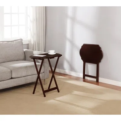 Linon Ledda Folding Snack Tray Set Of 2, Espresso In Brown