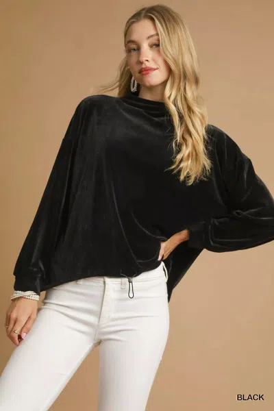 Truedames Ribbed Drawstring Hem Knit Top In Black