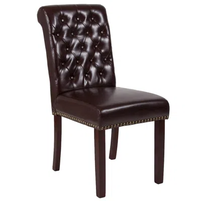 Flash Furniture Brown Parsons Chair With Rolled Back, Accent Nail Trim And Walnut Finish In Brown
