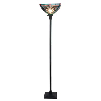Chloelighting Innes Mission Tiffany-style Blackish Bronze 1 Light Torchiere Lamp 14" Wide In Multi