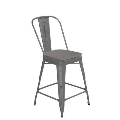 Flash Furniture 24'' High Clear Coated Indoor Counter Height Stool And Gray Poly Resin Wood Seat In Gray