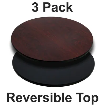 Flash Furniture 3 Pk. 24'' Round Table Top With Black Or Mahogany Reversible Laminate Top In Brown