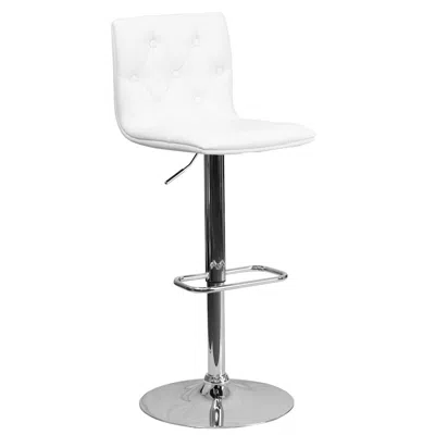 Flash Furniture Button Tufted White Vinyl Adjustable Height Barstool With Chrome Base In White