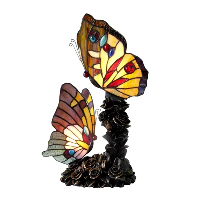 Chloelighting Edith 1 Tiffany-style 2 Light Butterfly Table Lamp 10" Wide In Multi