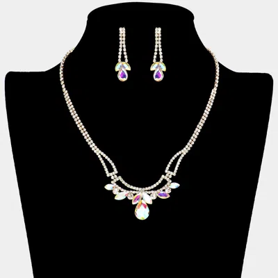 Fashnzfab Teardrop Marquise Stone Pointed Rhinestone Paved Necklace In Multi