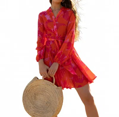 Choklate Paris Sonia Skater Mini Dress In Fuchsia Coral In Red