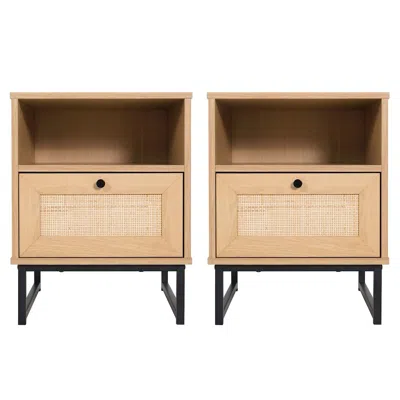 Flash Furniture Set Of 2 Mid-century Modern Nightstands Or End Tables, Natural In Neutral