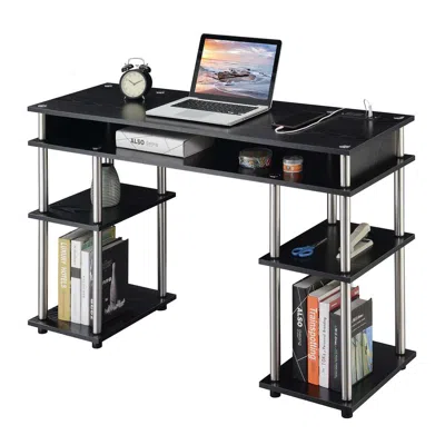 Convenience Concepts Designs2go No Tools Student Desk With Charging Station, Black In Black
