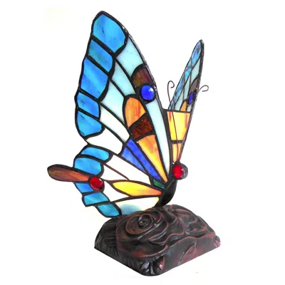 Chloelighting Kacy 5 Tiffany-style 1 Light Butterfly Accent Table Lamp 9" Tall In Multi