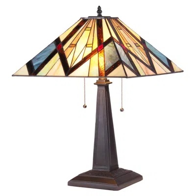 Chloelighting Bedivere Tiffany-style 2 Light Mission Table Lamp 16" Shade In Multi