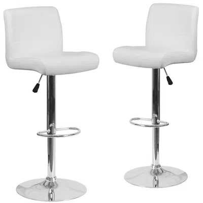 Flash Furniture 2 Pk. White Vinyl Adjustable Height Barstool With Chrome Base And Footrest In White