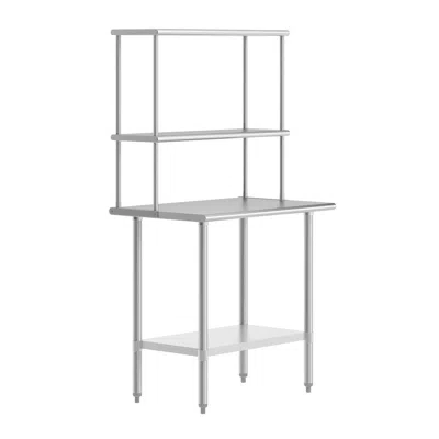 Flash Furniture 24x36 Portable Prep, Work Table With Top Shelf, Double Overshelves, Undershelf In White