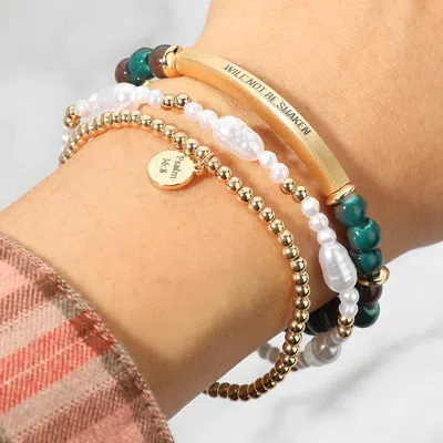 Fashnzfab 3pcs - Will Not Be Shaken Inspirational Bar Message Bracelet In Gold