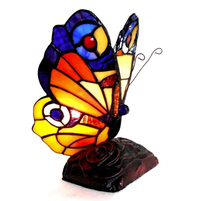 Chloelighting Kacy 6 Tiffany-style 1 Light Butterfly Accent Table Lamp 9" Tall In Multi