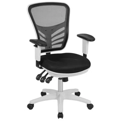 Flash Furniture Mid-back Black Mesh Multifunction Executive Swivel Office Chair And White Frame In Black