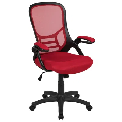 Flash Furniture High Back Red Mesh Swivel Office Chair With Black Frame And Flip-up Arms In Red