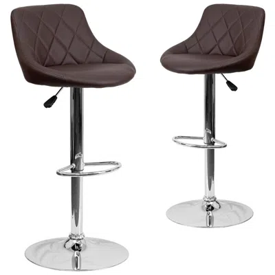 Flash Furniture 2 Pk. Brown Vinyl Bucket Seat Adjustable Height Barstool With Chrome Base In Brown