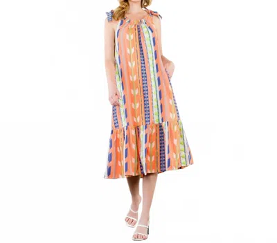 Thml Tie Strap Pattern Midi Dress In Orange In Multi