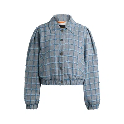 Hugo Boss Tweed Jacket With Denim Check In Blue