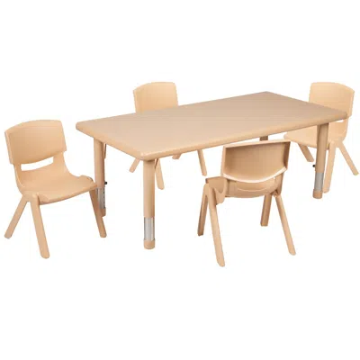 Flash Furniture 24"w X 48"l Natural Plastic Height Adjustable Activity Table Set With 4 Chairs In Neutral