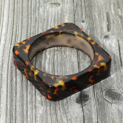 Fashnzfab Animal Print Design Square Statement Bangle Bracelet In Black